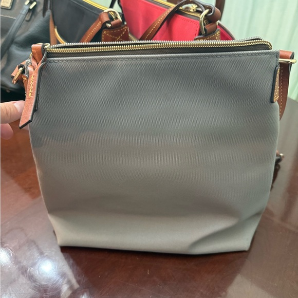 Dooney & Bourke Gray Shoulder Bag with Brown Trim - Picture 2 of 5